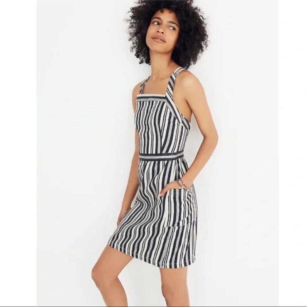 Madewell Black and White Striped Mini Dress